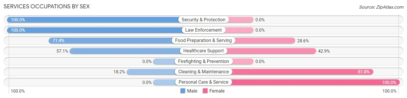 Services Occupations by Sex in Zip Code 58265