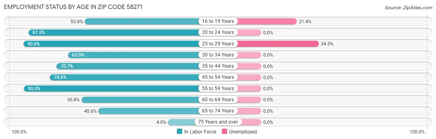 Employment Status by Age in Zip Code 58271