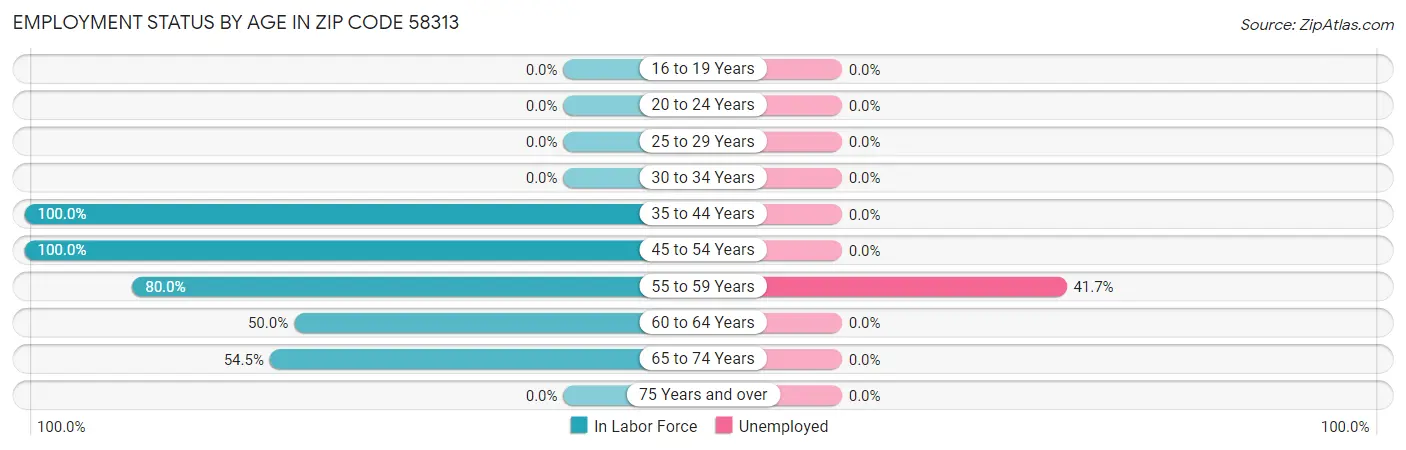 Employment Status by Age in Zip Code 58313
