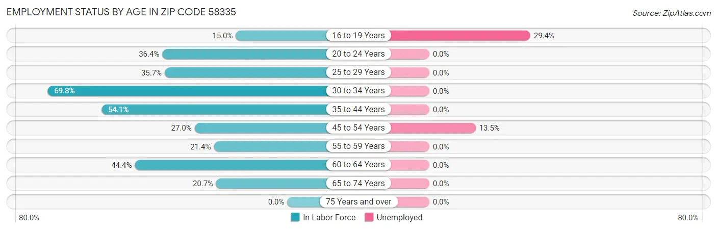 Employment Status by Age in Zip Code 58335