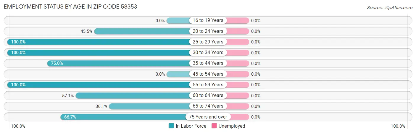 Employment Status by Age in Zip Code 58353