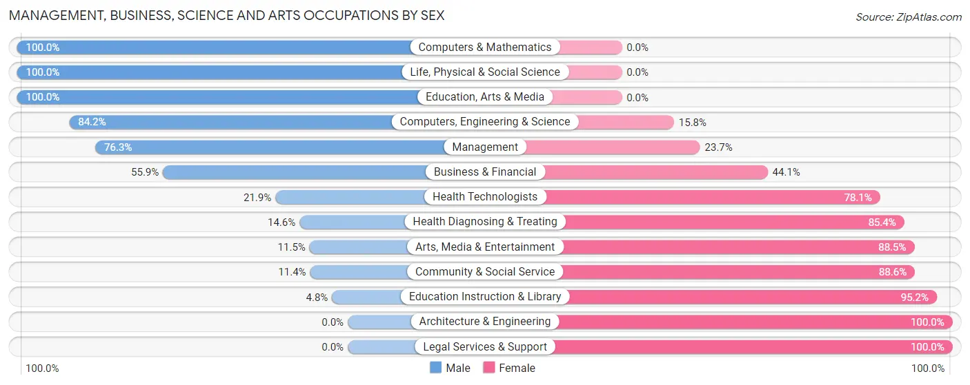 Management, Business, Science and Arts Occupations by Sex in Zip Code 58356