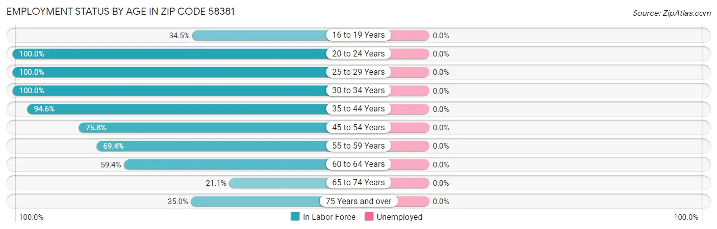 Employment Status by Age in Zip Code 58381