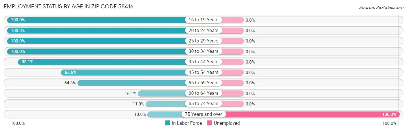 Employment Status by Age in Zip Code 58416