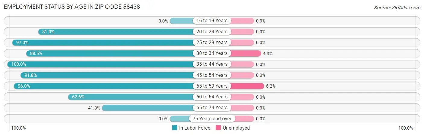 Employment Status by Age in Zip Code 58438