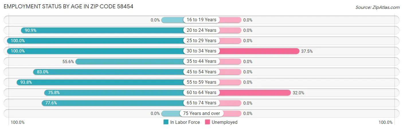 Employment Status by Age in Zip Code 58454