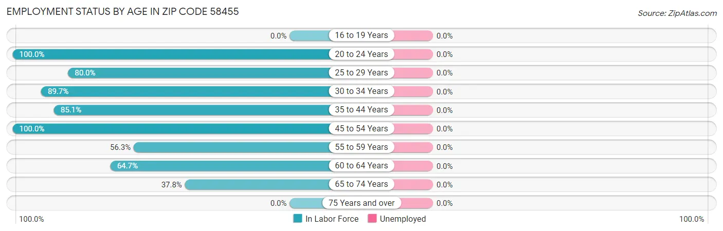 Employment Status by Age in Zip Code 58455