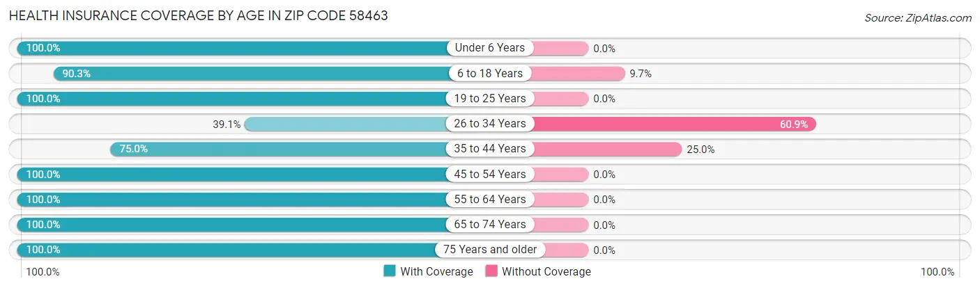 Health Insurance Coverage by Age in Zip Code 58463