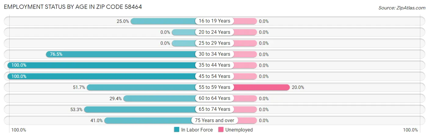Employment Status by Age in Zip Code 58464