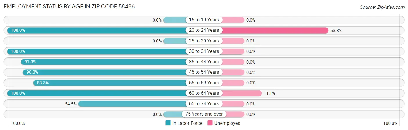 Employment Status by Age in Zip Code 58486