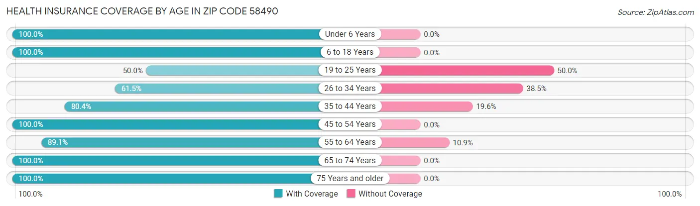 Health Insurance Coverage by Age in Zip Code 58490