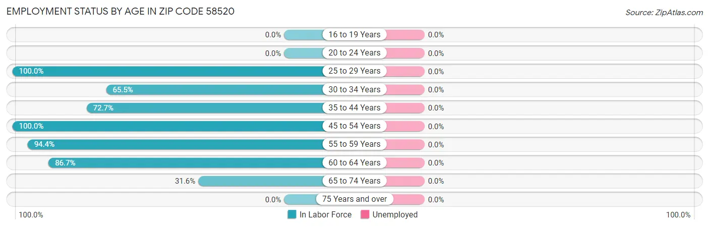 Employment Status by Age in Zip Code 58520