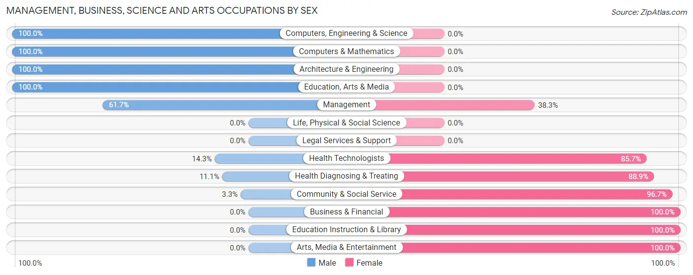 Management, Business, Science and Arts Occupations by Sex in Zip Code 58521