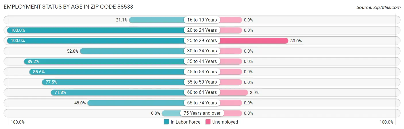 Employment Status by Age in Zip Code 58533