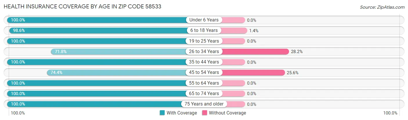 Health Insurance Coverage by Age in Zip Code 58533