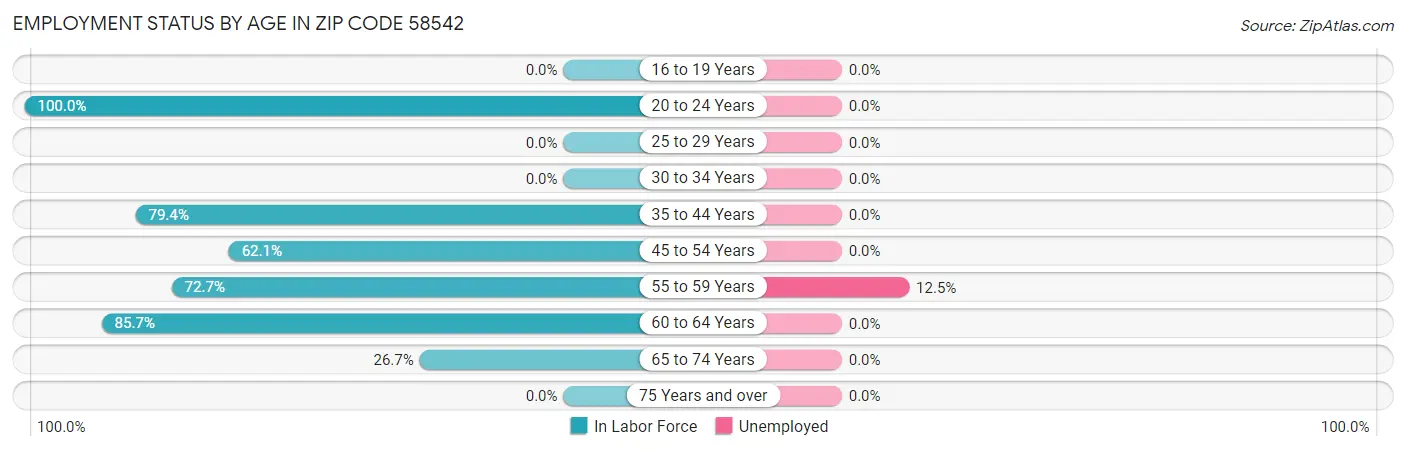 Employment Status by Age in Zip Code 58542