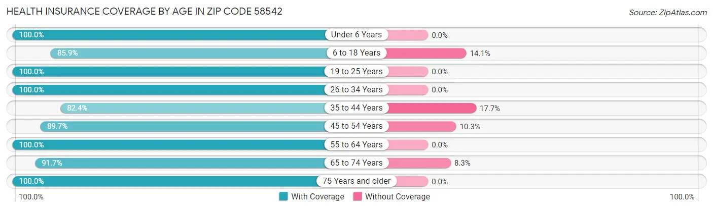 Health Insurance Coverage by Age in Zip Code 58542