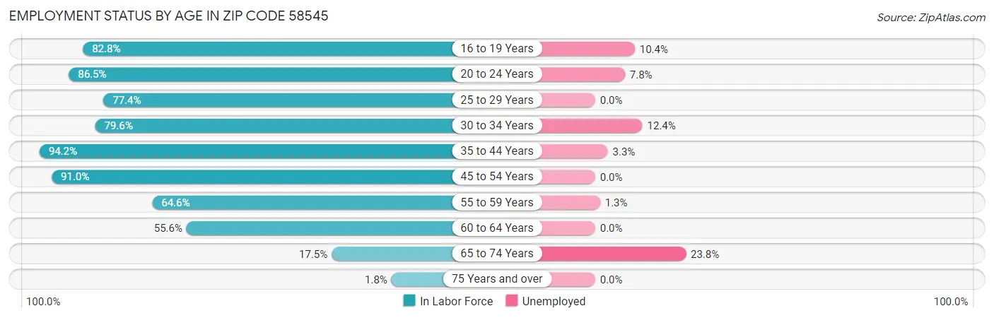 Employment Status by Age in Zip Code 58545