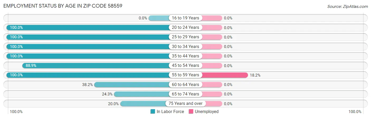 Employment Status by Age in Zip Code 58559
