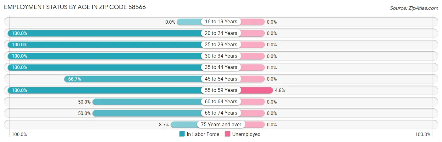 Employment Status by Age in Zip Code 58566
