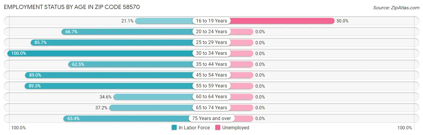 Employment Status by Age in Zip Code 58570