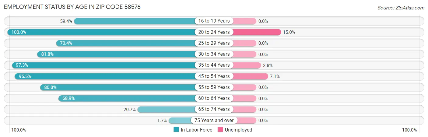 Employment Status by Age in Zip Code 58576