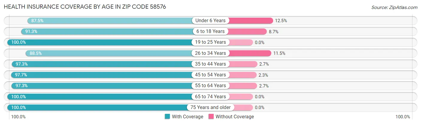 Health Insurance Coverage by Age in Zip Code 58576