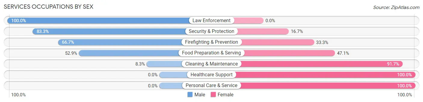 Services Occupations by Sex in Zip Code 58579