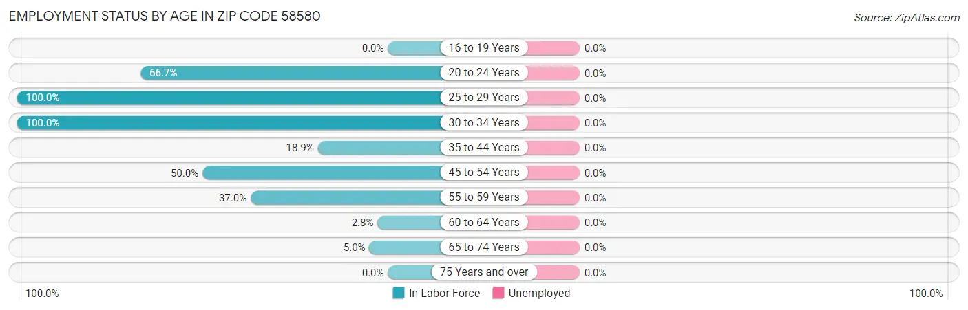 Employment Status by Age in Zip Code 58580
