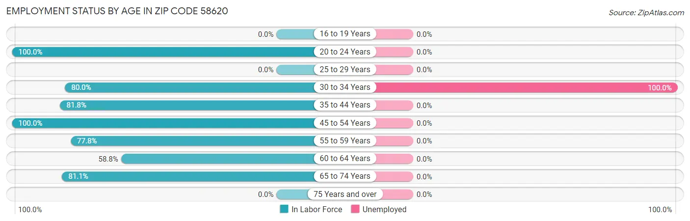 Employment Status by Age in Zip Code 58620