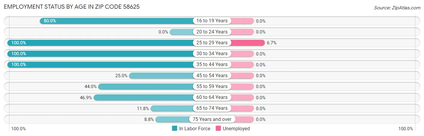 Employment Status by Age in Zip Code 58625