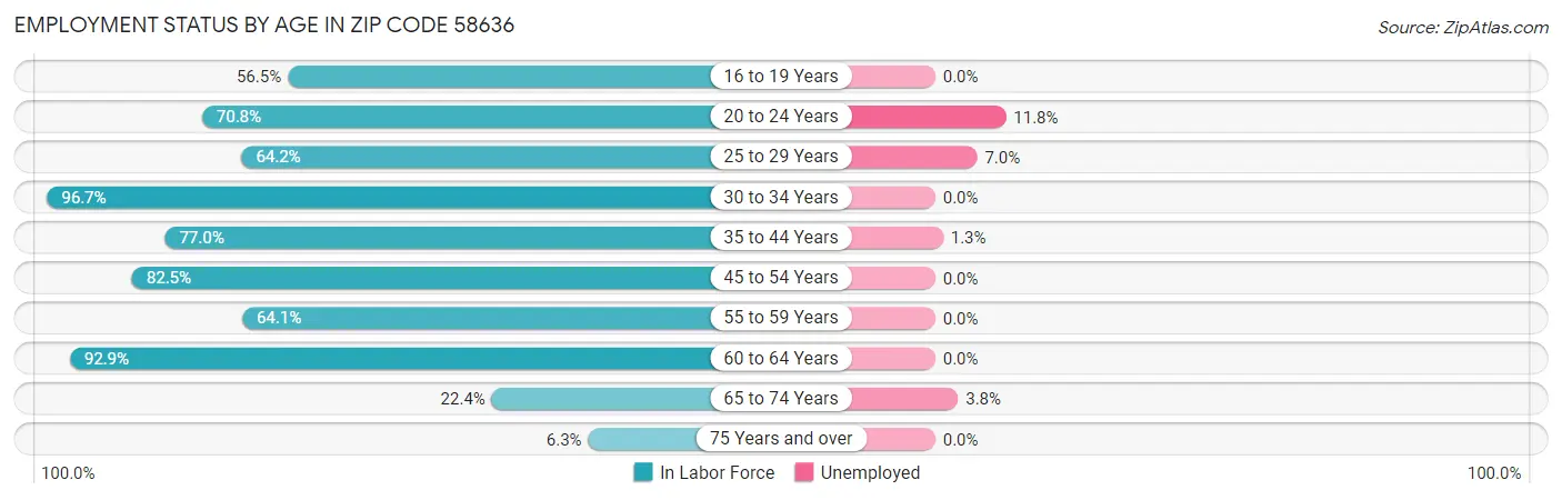Employment Status by Age in Zip Code 58636