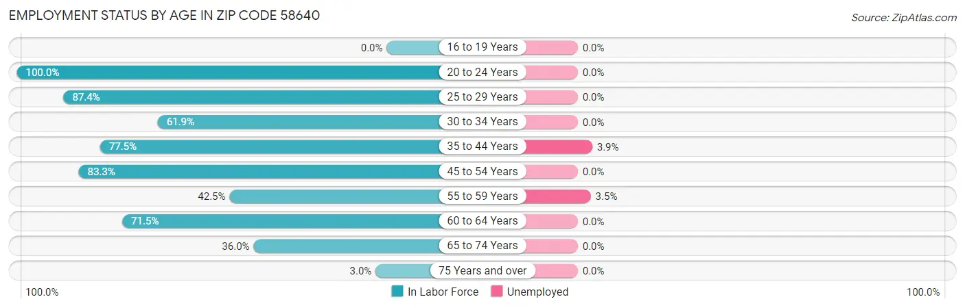 Employment Status by Age in Zip Code 58640