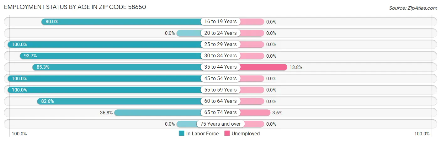 Employment Status by Age in Zip Code 58650