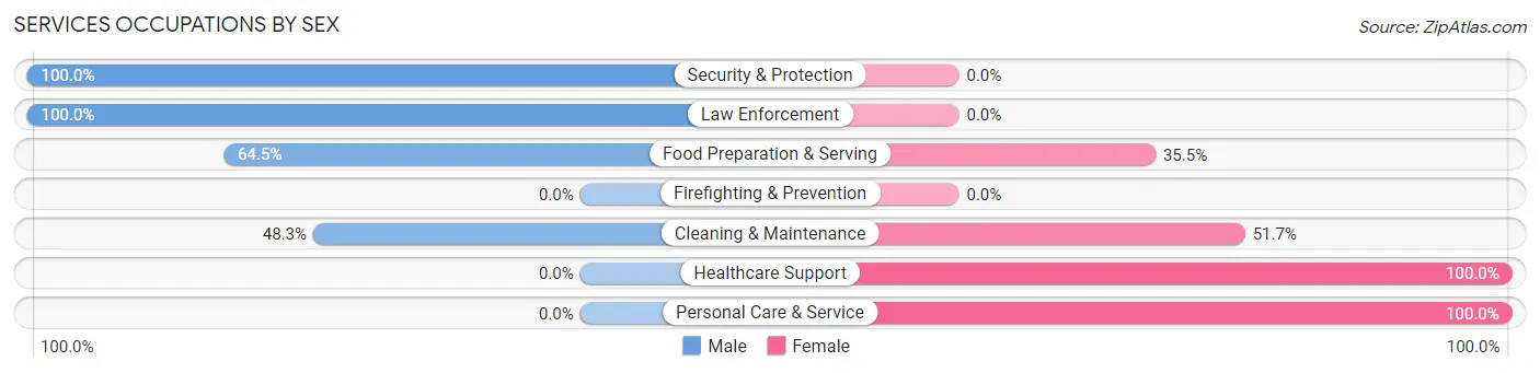 Services Occupations by Sex in Zip Code 58652