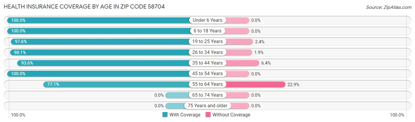 Health Insurance Coverage by Age in Zip Code 58704