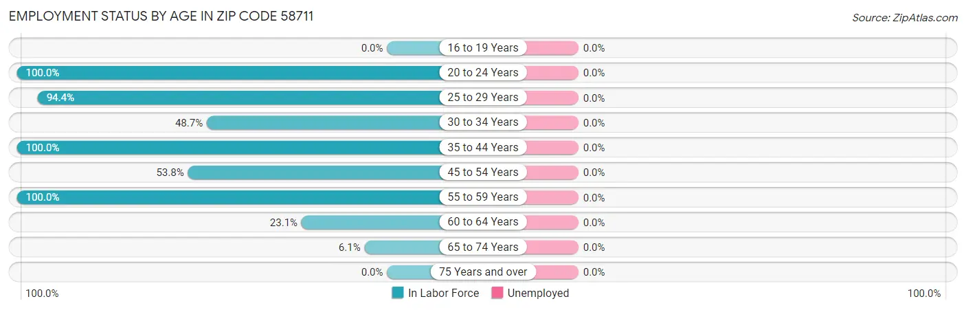 Employment Status by Age in Zip Code 58711