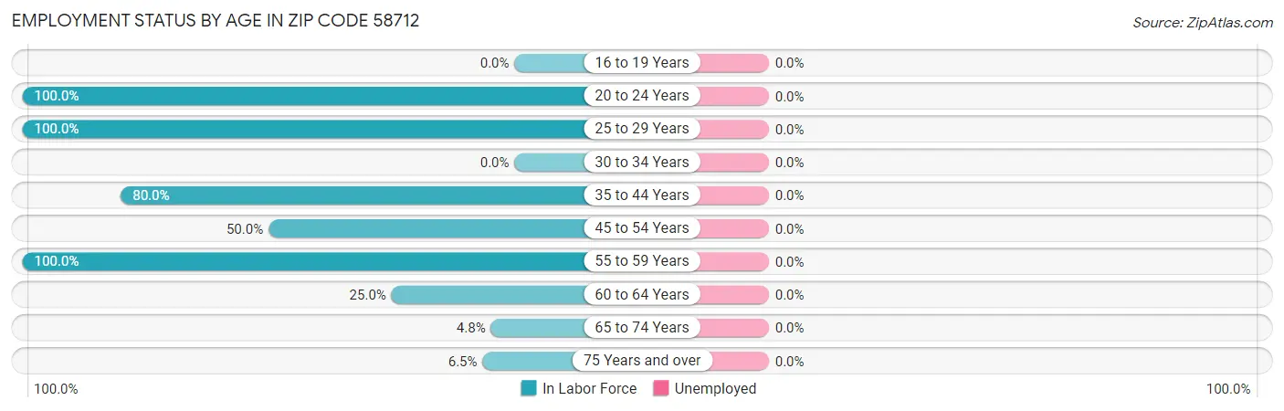 Employment Status by Age in Zip Code 58712