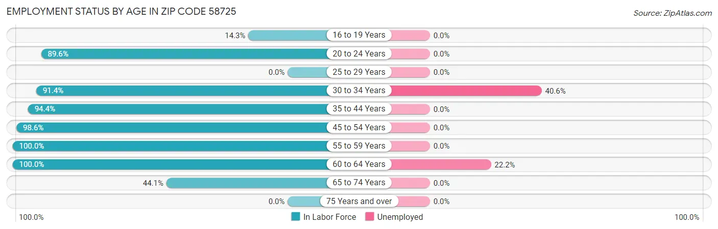 Employment Status by Age in Zip Code 58725