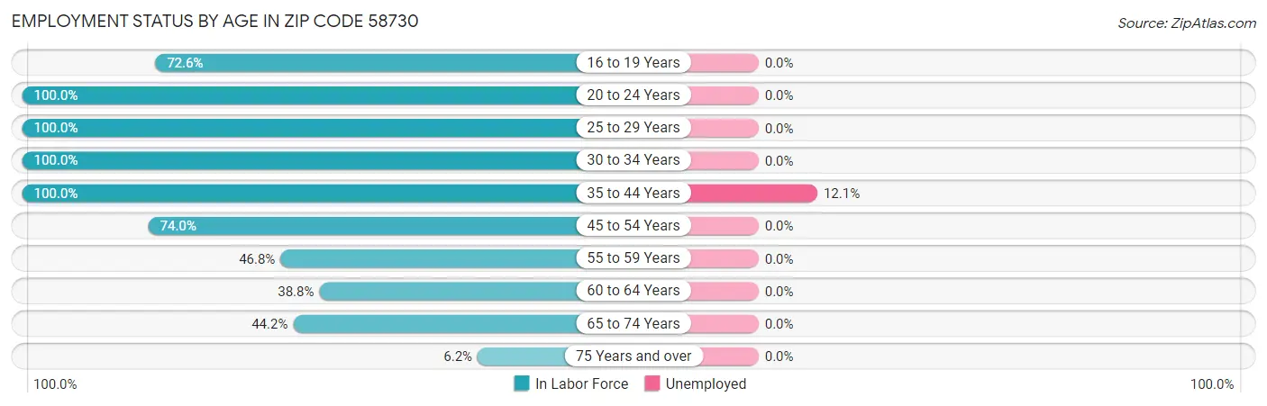 Employment Status by Age in Zip Code 58730
