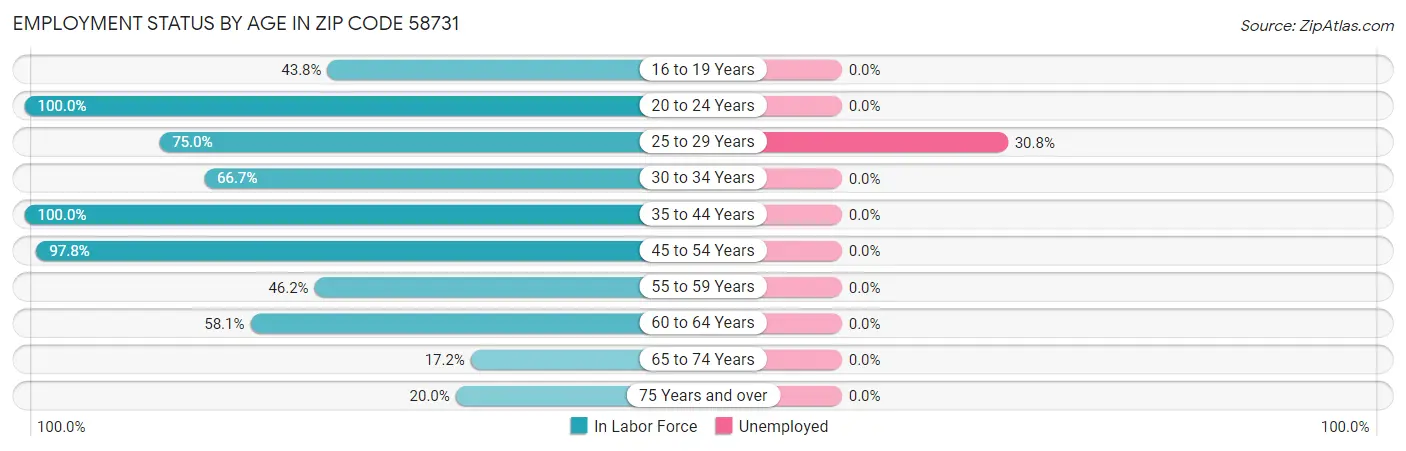 Employment Status by Age in Zip Code 58731