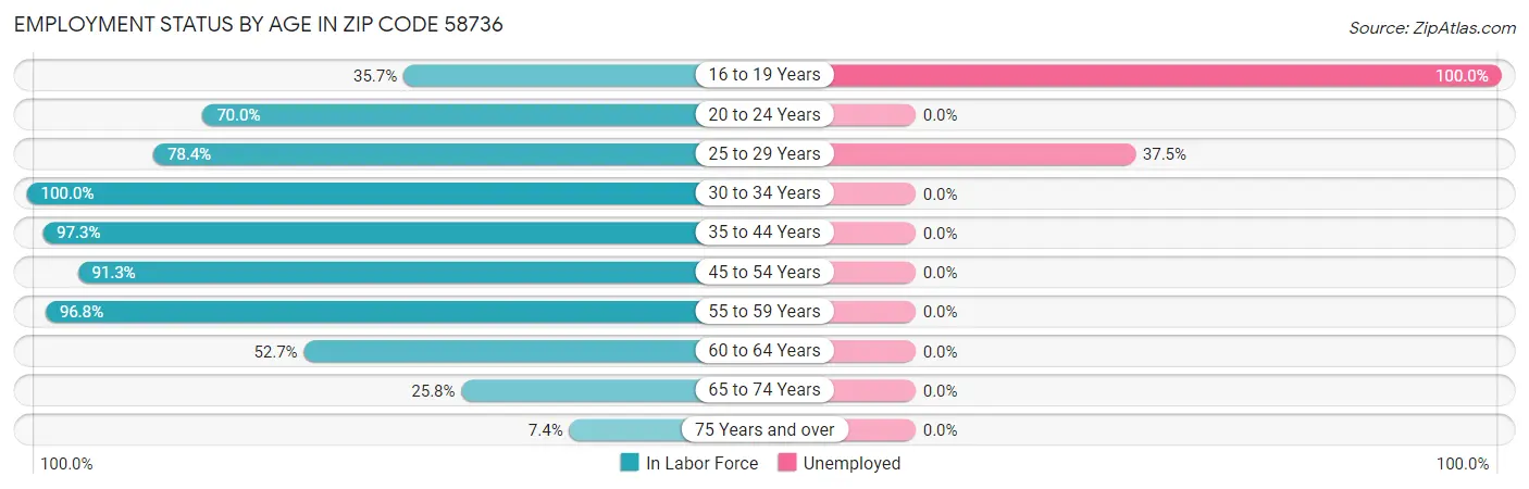 Employment Status by Age in Zip Code 58736