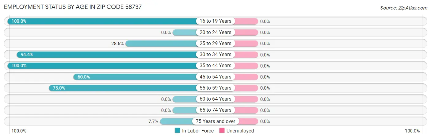 Employment Status by Age in Zip Code 58737
