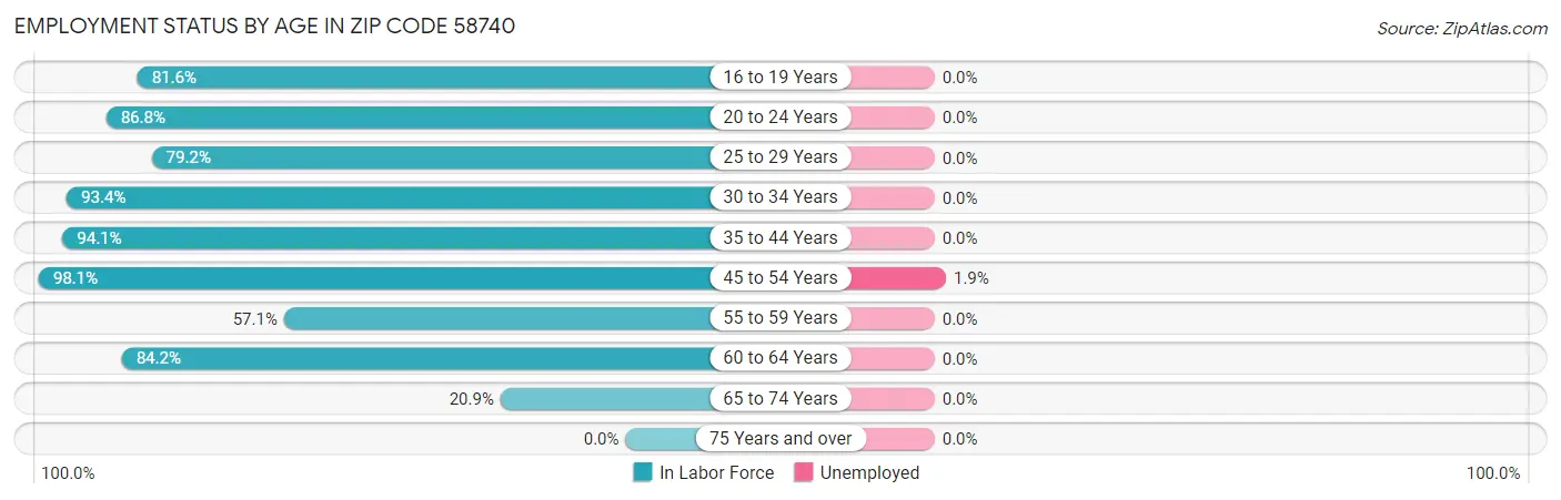 Employment Status by Age in Zip Code 58740