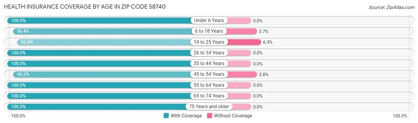 Health Insurance Coverage by Age in Zip Code 58740