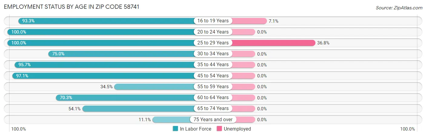 Employment Status by Age in Zip Code 58741