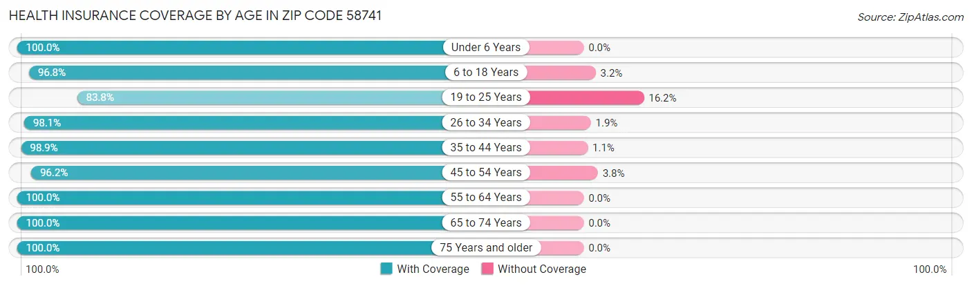 Health Insurance Coverage by Age in Zip Code 58741