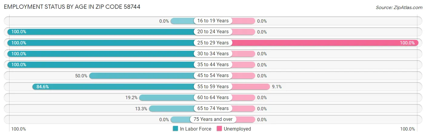 Employment Status by Age in Zip Code 58744