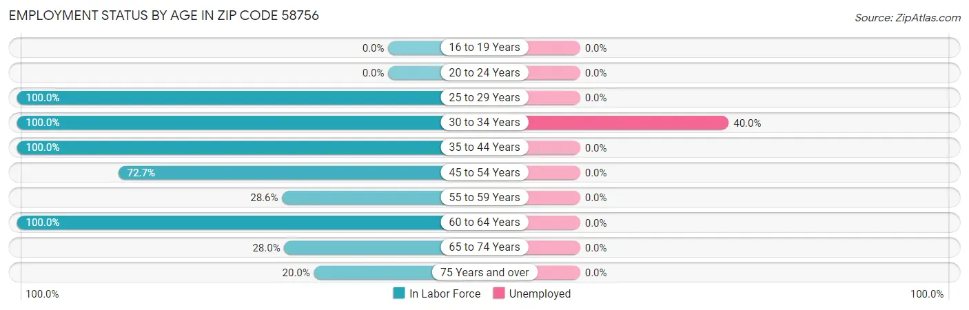 Employment Status by Age in Zip Code 58756