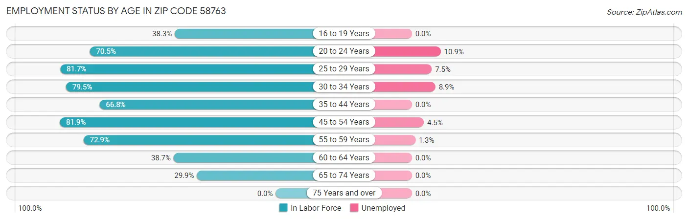 Employment Status by Age in Zip Code 58763